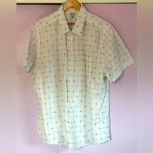 HAGGAR Men’s Square Button Down Shirt Sz 2XL White, Green & Blue